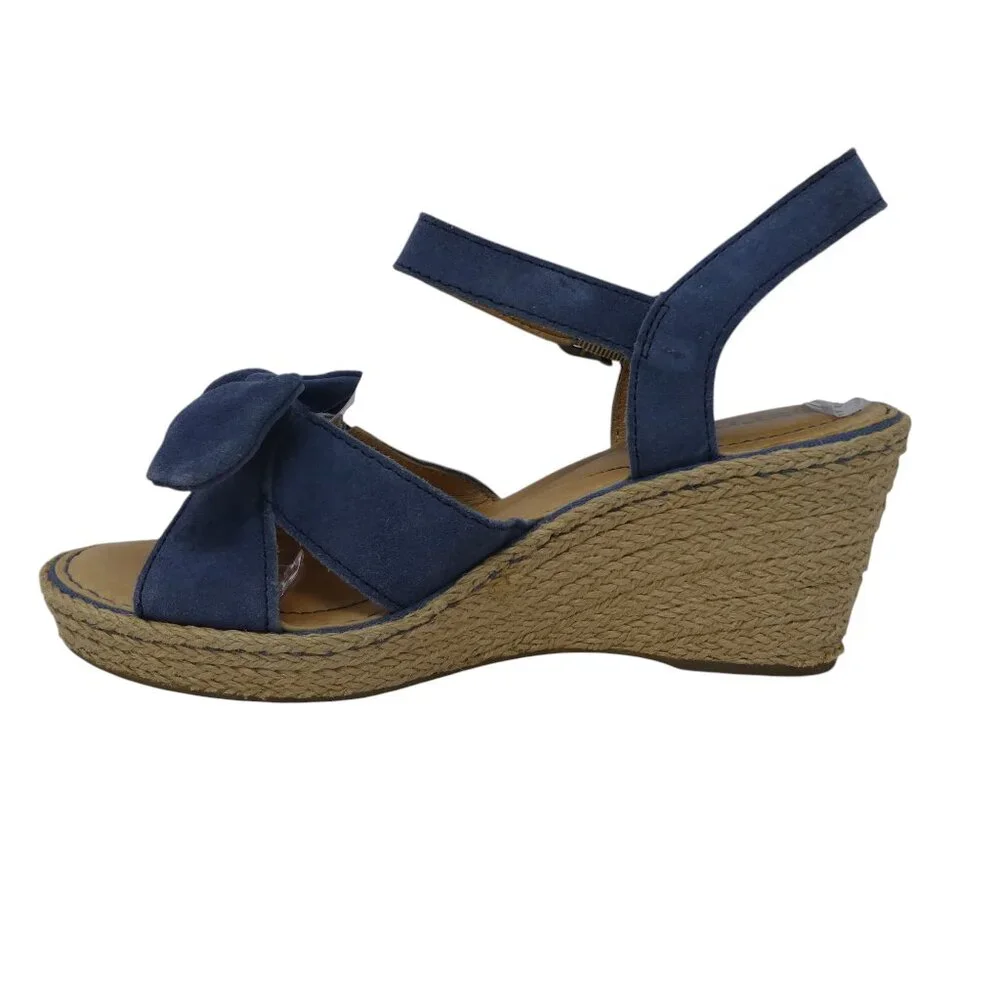 Born Monticello Blue Suede Jute Wrapped Wedge Heels Sandals Espadrilles Womens 8